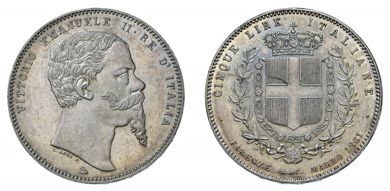 VITTORIO EMANUELE II (1861-1878) 

5 Lire 1861, Firenze argento gr. 24,95. D/ ...