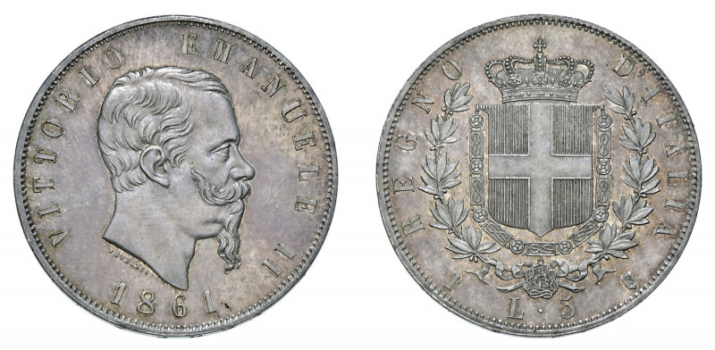 VITTORIO EMANUELE II (1861-1878) 

5 Lire 1861, Torino argento gr. 24,98. D/ V...