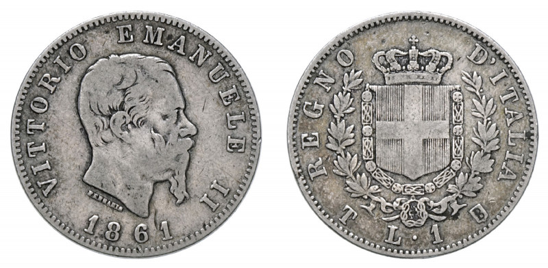 VITTORIO EMANUELE II (1861-1878) 

1 Lira 1861, Torino argento gr. 4,89. Pagan...