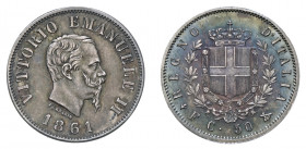 VITTORIO EMANUELE II (1861-1878)

50 Centesimi 1861, Firenze argento gr. 2,46. D/ VITTORIO EMANUELELE II Testa a destra, sotto FERRARIS, in basso 18...