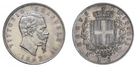 VITTORIO EMANUELE II (1861-1878) 

5 Lire 1862, Napoli argento gr. 24,93. Pagani 483, MIR 1082b, Davenport 140.
NGC5782310-006 MS61. Rara. migliore...