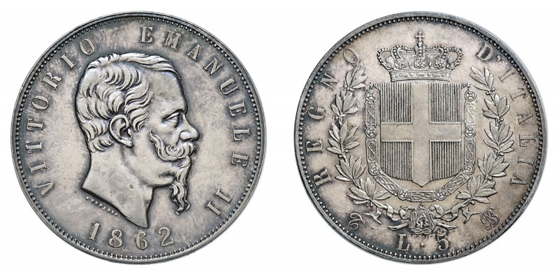 VITTORIO EMANUELE II (1861-1878) 

5 Lire 1862, Torino argento gr. 25,02. Paga...