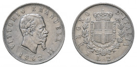VITTORIO EMANUELE II (1861-1878) 

2 Lire 1862, Napoli argento gr. 9,91. Pagani 505, CNI 22.
NGC5782310-008 AU55. Molto rara. Spl