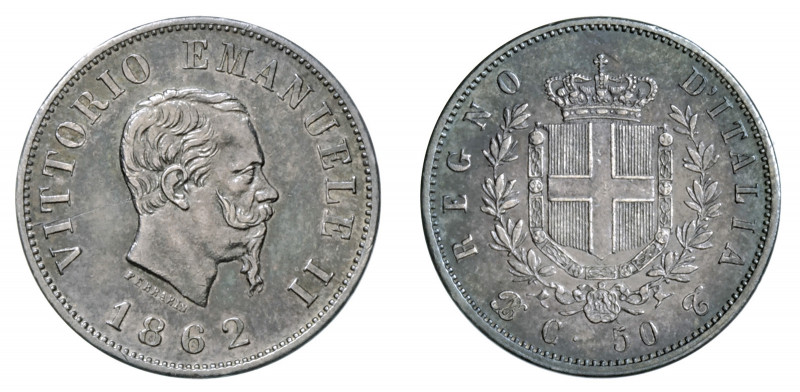 VITTORIO EMANUELE II (1861-1878) 

50 Centesimi 1862, Torino argento gr. 2,50....
