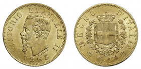 VITTORIO EMANUELE II (1861-1878) 

10 Lire 1863, Torino oro gr. 3,24. Pagani 477a, MIR 1079c, Friedberg 15.
migliore di Spl

Ex asta UBS 35, Basi...