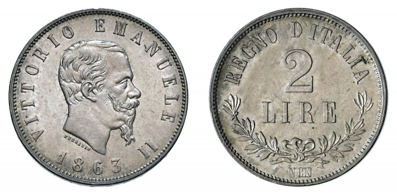 VITTORIO EMANUELE II (1861-1878) 

2 Lire 1863 (valore), Napoli argento gr. 9,...