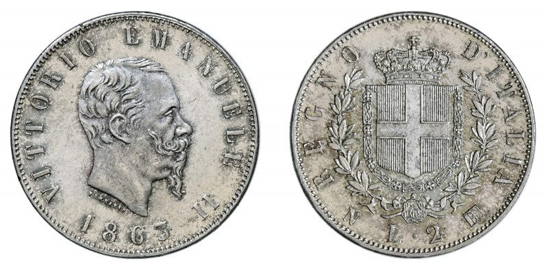 VITTORIO EMANUELE II (1861-1878) 

2 Lire 1863, Napoli argento gr. 10,05. Paga...