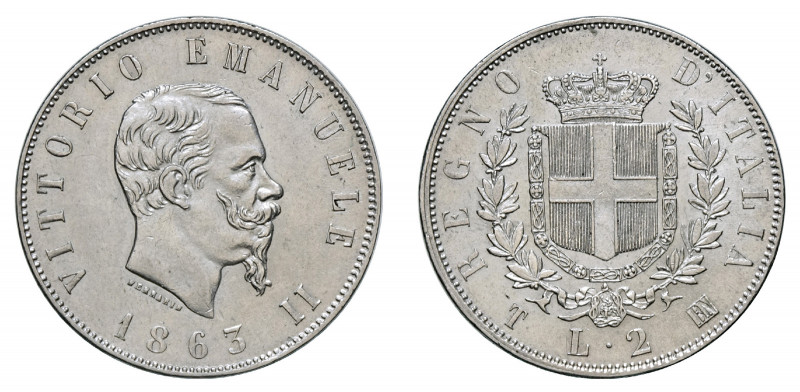VITTORIO EMANUELE II (1861-1878) 

2 Lire 1863, Torino argento gr. 9,91. Pagan...