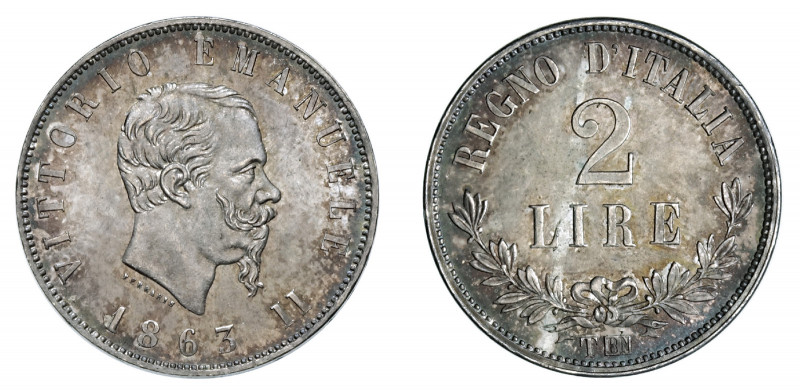 VITTORIO EMANUELE II (1861-1878) 

2 Lire 1863 (valore), Torino argento gr. 9,...