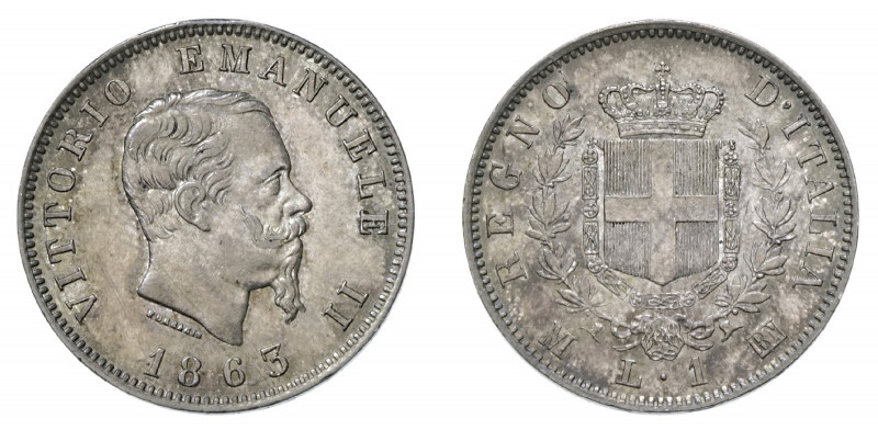 VITTORIO EMANUELE II (1861-1878) 

1 Lira 1863 (stemma), Milano argento gr. 4,...