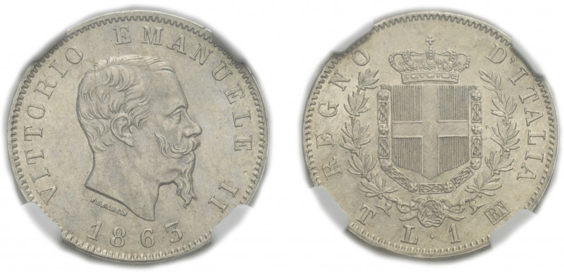 VITTORIO EMANUELE II (1861-1878) 

1 Lira 1863 (stemma), Torino argento gr. 4,...