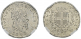 VITTORIO EMANUELE II (1861-1878) 

1 Lira 1863 (stemma), Torino argento gr. 4,95. Pagani 515, MIR 1085f.
NGC5782332-009 MS63. Rara. q.Fdc

Ex ast...
