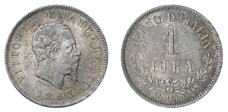 VITTORIO EMANUELE II (1861-1878) 

1 Lira 1863 (valore), Milano argento gr. 4,...