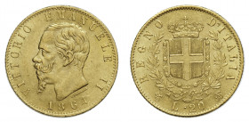 VITTORIO EMANUELE II (1861-1878) 

20 Lire 1864, Torino oro gr. 6,44. Pagani 458, MIR 1078e, Friedberg 11.
Spl