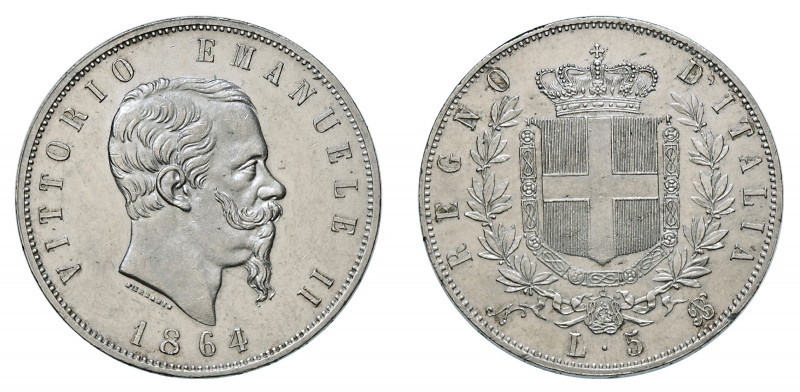 VITTORIO EMANUELE II (1861-1878) 

5 Lire 1864, Napoli argento gr. 25,03. Paga...