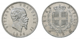 VITTORIO EMANUELE II (1861-1878) 

5 Lire 1864, Napoli argento gr. 25,03. Pagani 485, MIR 1082d. Davenport 140
NGC5782310-007 MS62. Rara. q.Fdc

...