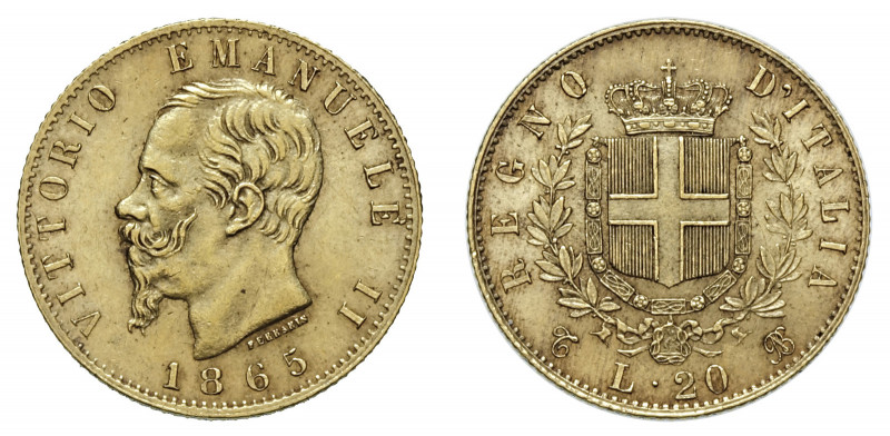 VITTORIO EMANUELE II (1861-1878) 

20 Lire 1865, Torino oro gr. 6,44. Pagani 4...