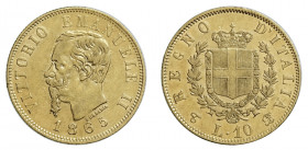 VITTORIO EMANUELE II (1861-1878) 

10 Lire 1865, Torino oro gr. 3,23. Pagani 478, MIR 1079f.
NGC5782295-003 AU55. q.Spl