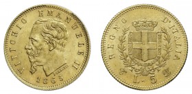 VITTORIO EMANUELE II (1861-1878)

5 Lire 1865, Torino oro gr. 1,61. Pagani 480, MIR 1080b.
NGC5782295-010 MS63. Rara. q.Fdc

Questa moneta avrebb...