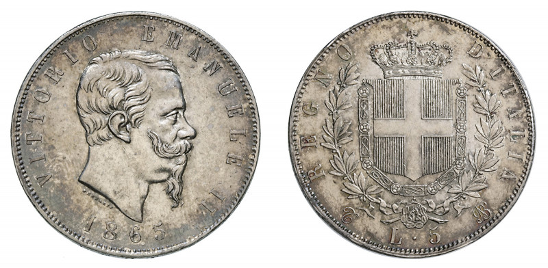 VITTORIO EMANUELE II (1861-1878) 

5 Lire 1865, Torino argento gr. 24,94. Paga...