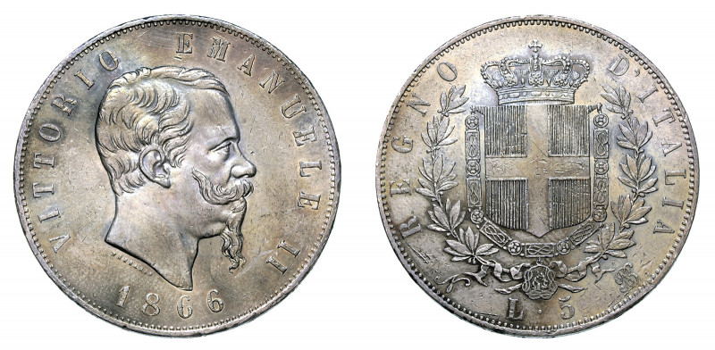 VITTORIO EMANUELE II (1861-1878) 

5 Lire 1866, Napoli argento gr. 24,98. Paga...