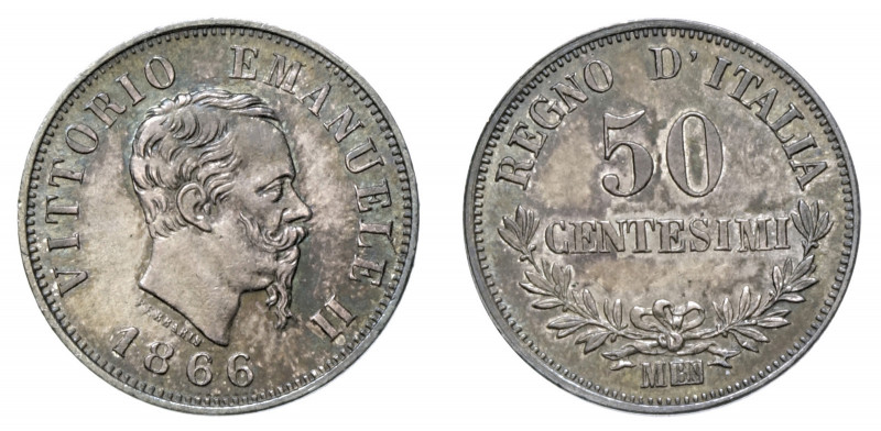 VITTORIO EMANUELE II (1861-1878) 

50 Centesimi 1866, Milano argento gr. 2,48....