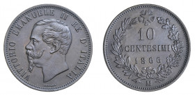 VITTORIO EMANUELE II (1861-1878) 

10 Centesimi 1866, Milano rame gr. 9,91. Pagani 541, MIR 1092d.
migliore di Spl