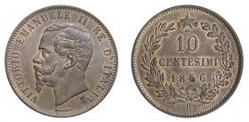 VITTORIO EMANUELE II (1861-1878) 

10 Centesimi 1866, Birmingham H rame gr. 9,91. Pagani 544, MIR 1092g.
q.Fdc