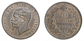 VITTORIO EMANUELE II (1861-1878) 

10 Centesimi 1866, Strasburgo OM rame gr. 10,08. Pagani 546, MIR 1092h.
Spl/q.Fdc

Emessa per conto della ditt...