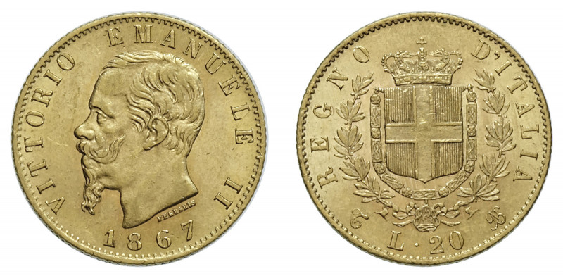 VITTORIO EMANUELE II (1861-1878) 

20 Lire 1867, Torino oro gr. 6,44. Pagani 4...