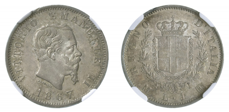 VITTORIO EMANUELE II (1861-1878) 

1 Lira 1867, Milano argento gr. 5,00. Pagan...