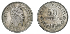 VITTORIO EMANUELE II (1861-1878) 

50 Centesimi 1867, Milano argento gr. 2,49. Pagani 531, MIR 1088e.
NGC5782332-019 MS65. Fdc