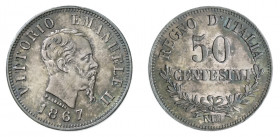 VITTORIO EMANUELE II (1861-1878) 

50 Centesimi 1863 (valore), Napoli argento gr. 2,51. Pagani 528, MIR 1088b.
migliore di Spl Ex asta Finarte 480,...