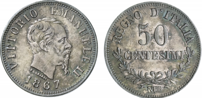 VITTORIO EMANUELE II (1861-1878) 

50 Centesimi 1863 (valore), Napoli argento ...
