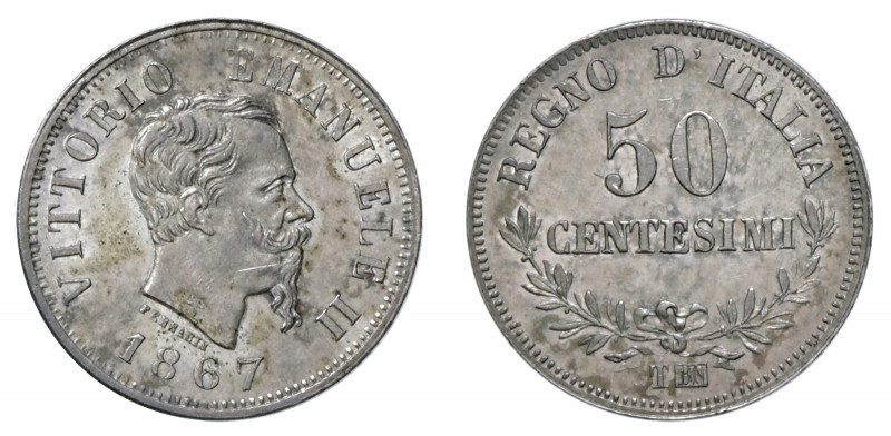 VITTORIO EMANUELE II (1861-1878) 

50 Centesimi 1867, Torino argento gr. 2,49....