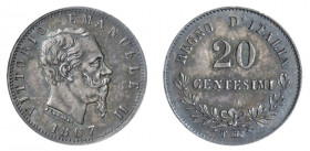 VITTORIO EMANUELE II (1861-1878) 

20 Centesimi 1867, Torino argento gr. 1,05. Pagani 537, MIR 1090d.
NGC5782332-013 MS64. Rara. q.Fdc