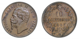 VITTORIO EMANUELE II (1861-1878) 

10 Centesimi 1867, Strasburgo •OM• rame gr. 9,56. Pagani 550, MIR 1092m.
migliore di Spl

Ex asta Finarte 480,...
