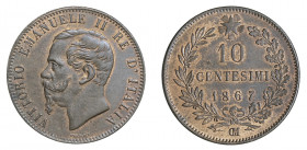 VITTORIO EMANUELE II (1861-1878) 

10 Centesimi 1867, Strasburgo OM rame gr. 10,14. Pagani 550a, MIR 1092n.
migliore di Spl

Ex asta Finarte 480,...