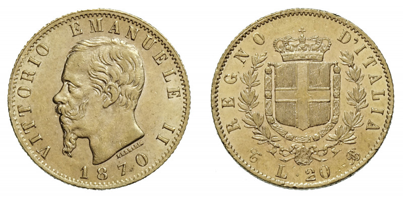 VITTORIO EMANUELE II (1861-1878) 

20 Lire 1870, Torino oro gr. 6,45. Pagani 4...