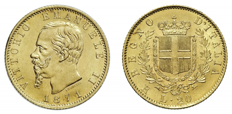VITTORIO EMANUELE II (1861-1878) 

20 Lire 1871, Roma oro gr. 6,45. Pagani 466...