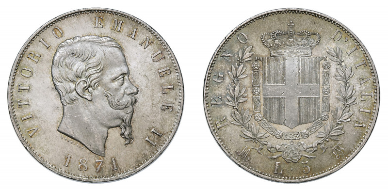 VITTORIO EMANUELE II (1861-1878) 

5 Lire 1871, Milano argento gr. 24,99. Paga...