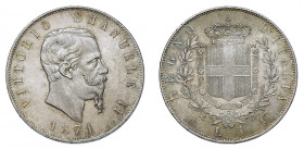 VITTORIO EMANUELE II (1861-1878) 

5 Lire 1871, Milano argento gr. 24,99. Pagani 492, MIR 1082m, CNI 101, Davenport 140.
NGC5782311-002 MS64+. Fdc...