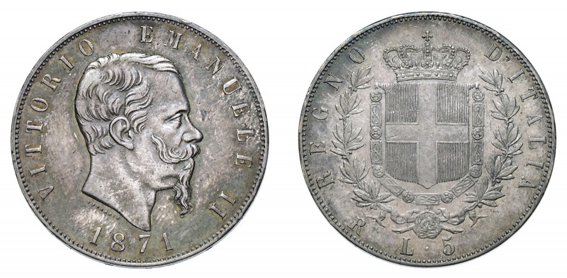 VITTORIO EMANUELE II (1861-1878) 

5 Lire 1871, argento gr. 24,99. Pagani 493,...