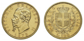 VITTORIO EMANUELE II (1861-1878) 

100 Lire 1872, oro gr. 32,21. Pagani 452, MIR 1076b, Friedberg 9.
Molto rara. q.Fdc

Leggere fluorescenze di r...
