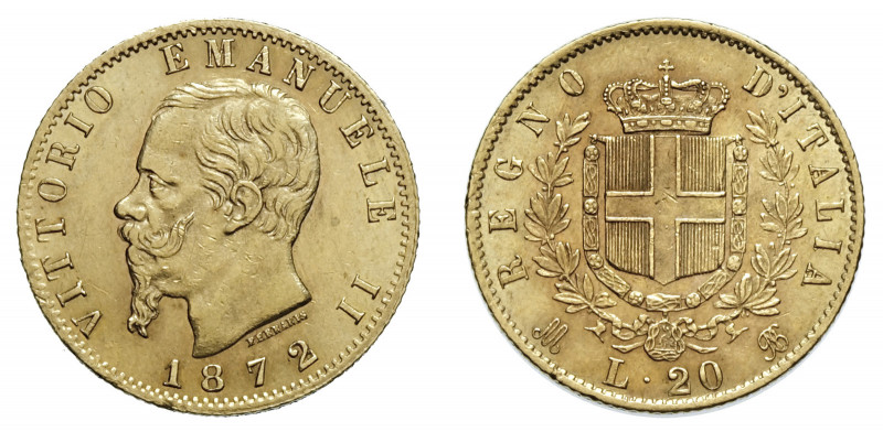VITTORIO EMANUELE II (1861-1878) 

20 Lire 1872, Milano oro gr. 6,35. Pagani 4...