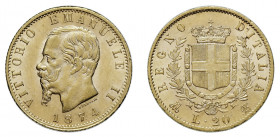 VITTORIO EMANUELE II (1861-1878) 

20 Lire 1874, Milano oro gr. 6,45. Pagani 470, MIR 1078r.
NGC5782295-015 MS62. q.Fdc
