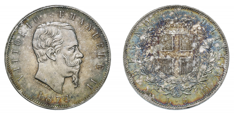 VITTORIO EMANUELE II (1861-1878) 

5 Lire 1874, Milano argento gr. 25,115. Pag...