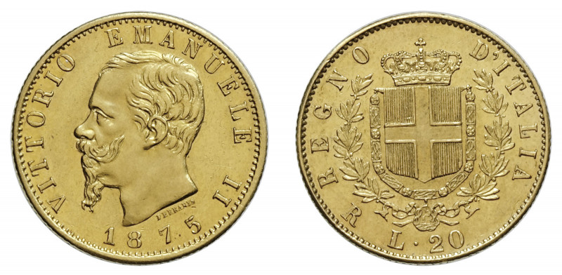 VITTORIO EMANUELE II (1861-1878) 

20 Lire 1875, Roma oro gr. 6,418. Pagani 47...