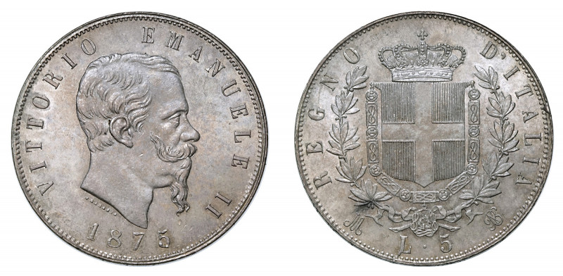 VITTORIO EMANUELE II (1861-1878) 

5 Lire 1875, Milano argento gr. 24,936. Pag...