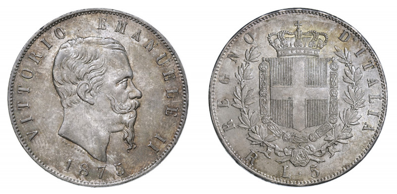 VITTORIO EMANUELE II (1861-1878) 

5 Lire 1875, Roma argento gr. 24,96. Pagani...